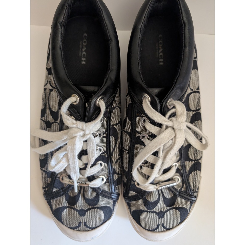 Coach Francesca Black Signature C Sneakers Women's Size 9B A5012 Canvas Leather - Picture 4 of 11